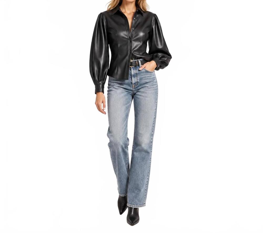 NEW EN SAISON rylee faux leather top in black